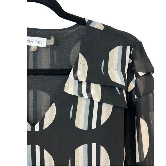 CALVIN KLEIN Geometric Dots Lined  layered long sleeve blouse relaxed fit - Picture 3 of 11